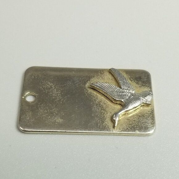 Vintage Duck in Flight Metal Rectangle Pendant, Silver Tone, Bird Wings Estate - Picture 3 of 7